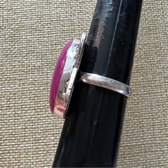Pink Botswana Agate Silver Overlay Ring Size 10.25 - Picture 3 of 4